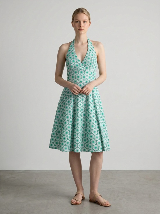 Lilly Pulitzer Dresses & Skirts - Lilly Pulitzer Halter Dress Size 8 Green White Floral Fit & Flare Cotton Summer